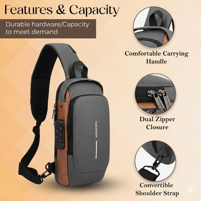Anti-Theft Sling Bag With A USB Charging Cable