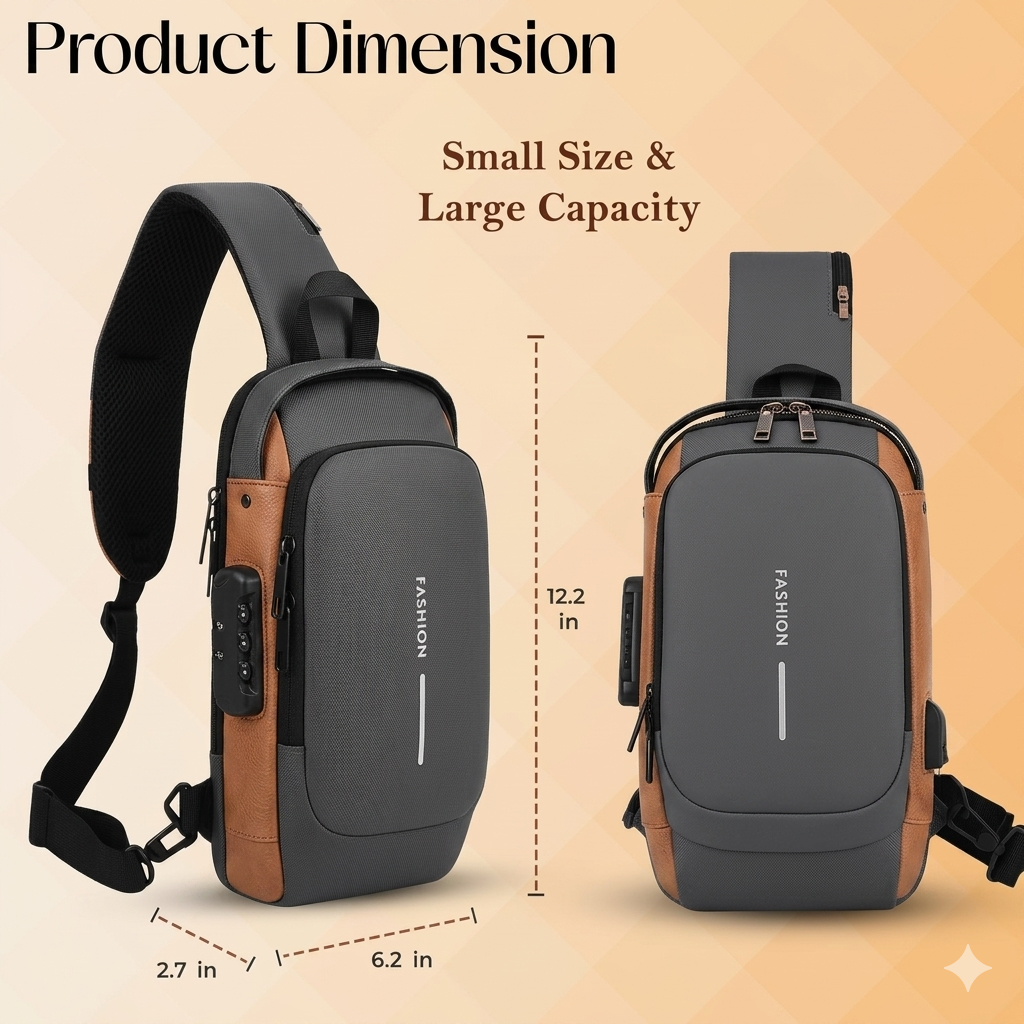 Anti-Theft Sling Bag With A USB Charging Cable