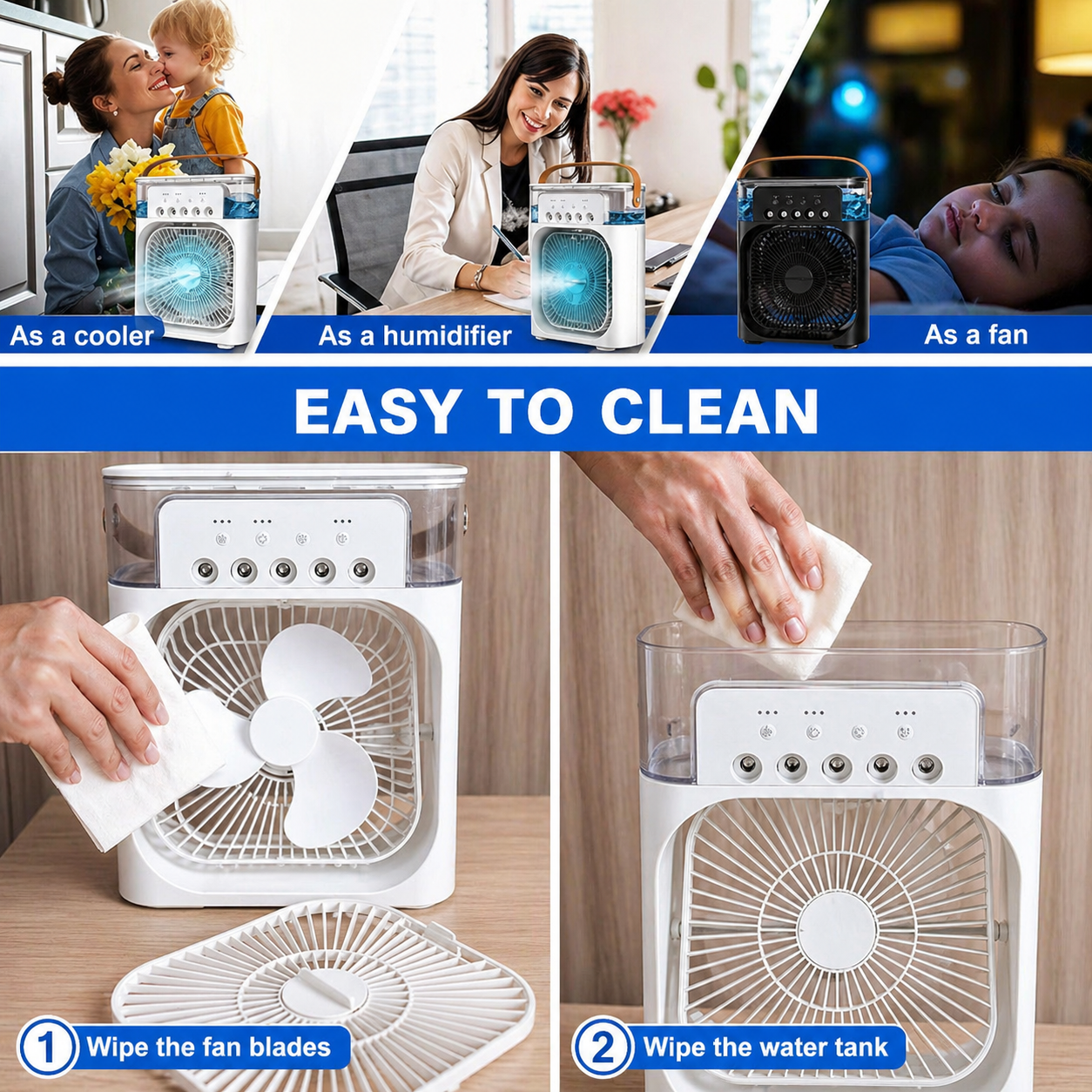 NOVA Portable Air Cooler Fan with 7-Color Light – Personal AC Fan